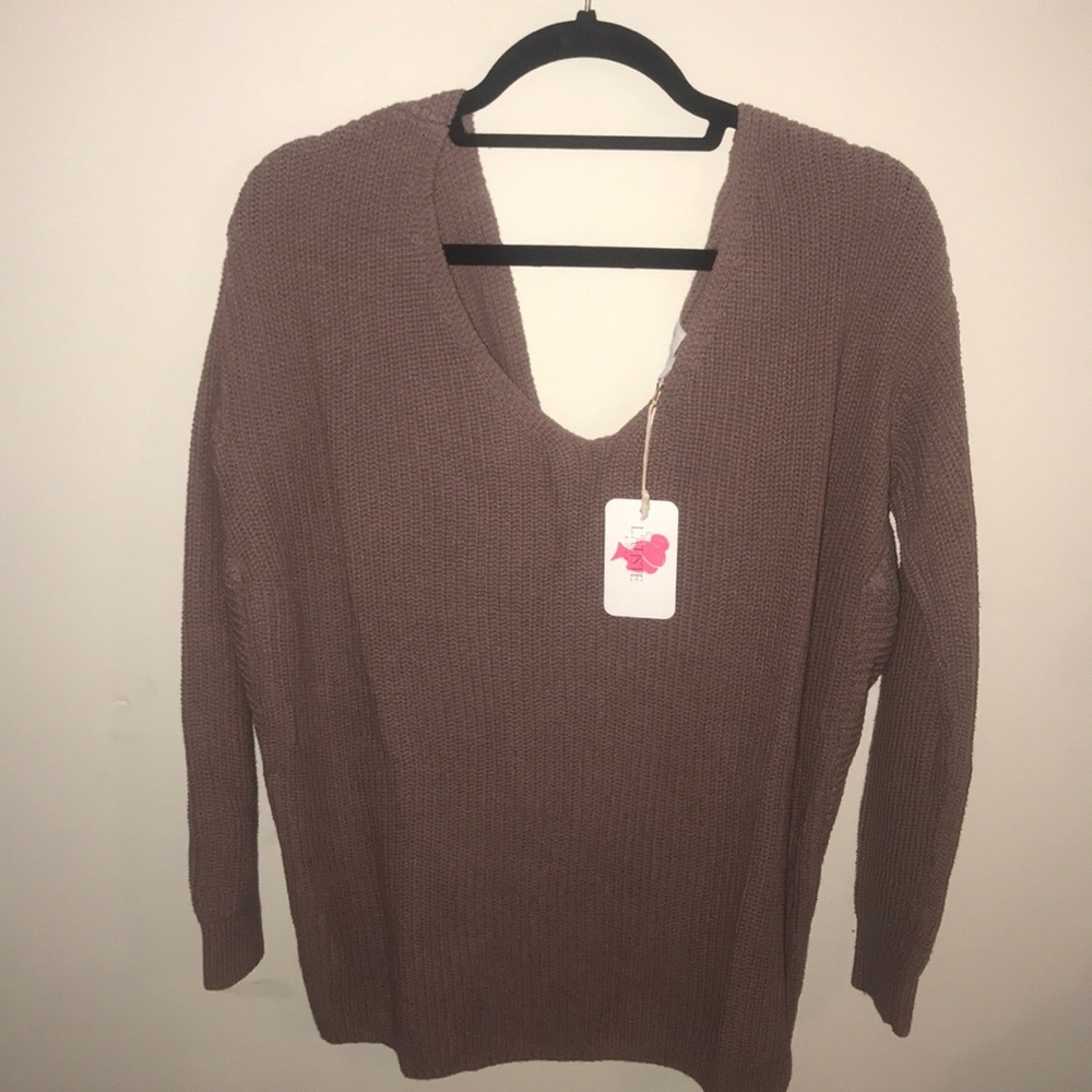 Mauve Knit Sweater w/ low knotted tie back